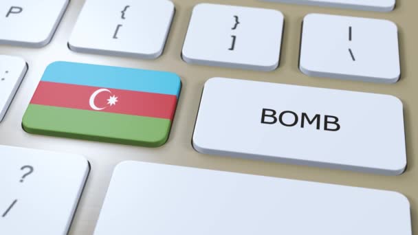 Aserbaidschans Nationalflagge Und Textbombe Auf Knopf Kriegskonzept — Stockvideo
