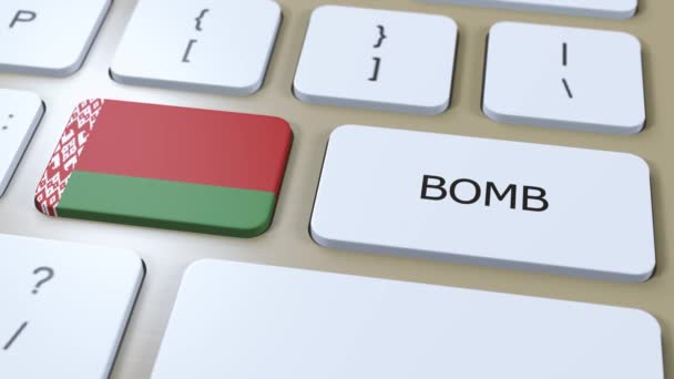 Weißrussland Nationalflagge Und Textbombe Auf Knopf Kriegskonzept — Stockvideo