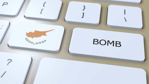 Zyperns Nationalflagge Und Textbombe Auf Knopf Kriegskonzept — Stockvideo