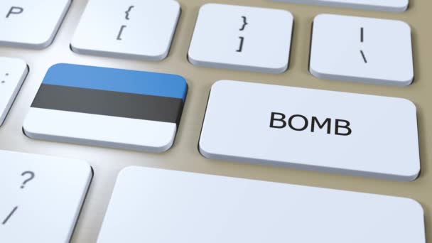 爱沙尼亚国旗和按钮上的文字炸弹 战争概念 — 图库视频影像
