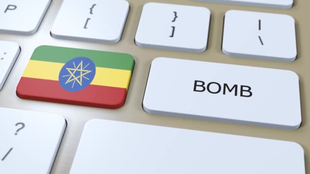 Etiópia Ország Nemzeti Zászló Szöveges Bomba Gomb Háborús Koncepció — Stock videók