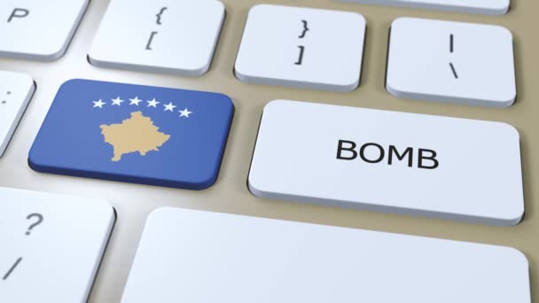 Kosovo País Bandeira Nacional Texto Bomba Botão Conceito Guerra — Vídeo de Stock
