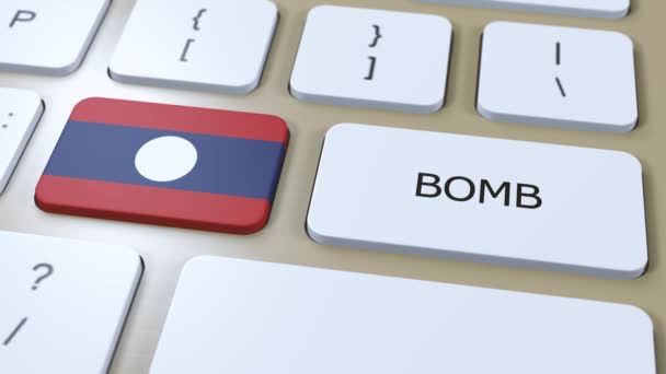 Laos País Bandera Nacional Bomba Texto Botón Concepto Guerra — Vídeo de stock