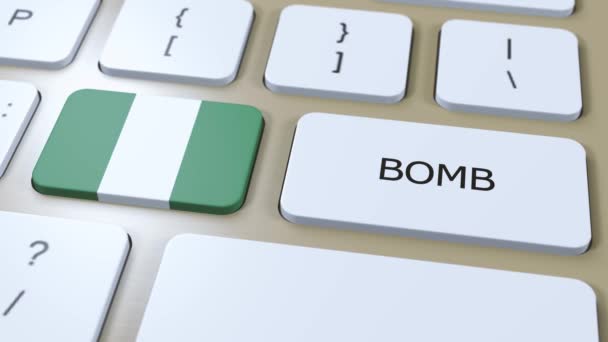 Nigeria País Bandera Nacional Texto Bomba Botón Concepto Guerra — Vídeo de stock