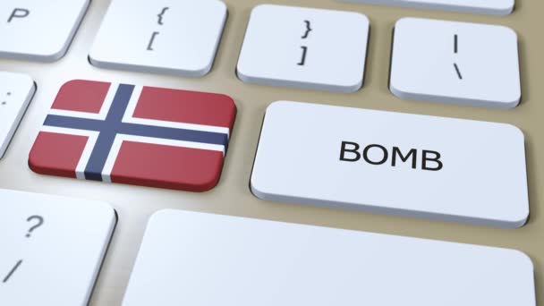 Национальный Флаг Норвегии Текстовая Бомба Кнопке Концепция Войны — стоковое видео