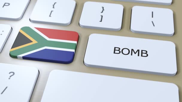 南非国家国旗和按钮上的文字炸弹 战争概念 — 图库视频影像