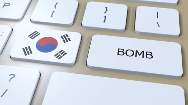 Державний Прапор Південної Кореї Текстова Бомба Кнопці Концепція Війни — стокове відео