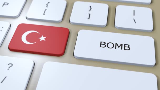 Государственный Флаг Турции Текстовая Бомба Кнопке Концепция Войны — стоковое видео