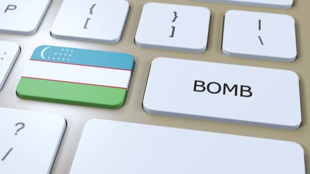 乌兹别克斯坦国旗和按钮上的文字炸弹 战争概念 — 图库视频影像