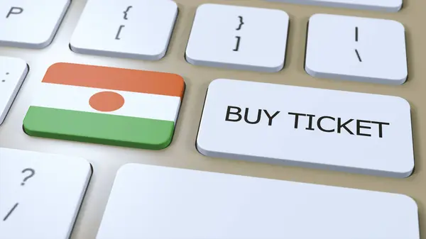 stock image Niger National Flag and Button with Text Buy Ticket. 3D Illustration Concept.