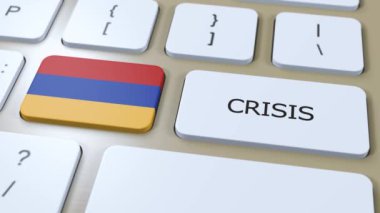 Ülkedeki Ermenistan Krizi. Metinli Ulusal Bayrak ve Düğme.