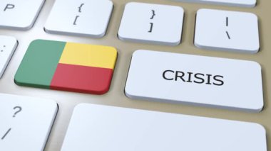 Ülkedeki Benin Krizi. Metinli Ulusal Bayrak ve Düğme.