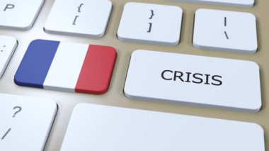 Ülke 'de Fransa Krizi. Metinli Ulusal Bayrak ve Düğme.