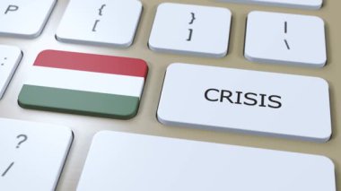Ülkedeki Macaristan Krizi. Metinli Ulusal Bayrak ve Düğme.