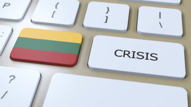 Ülkede Litvanya Krizi. Metinli Ulusal Bayrak ve Düğme.
