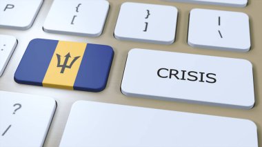Ülkedeki Barbados Krizi. Metin 3B İllüstrasyonlu Ulusal Bayrak ve Düğme.