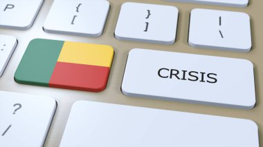 Ülkedeki Benin Krizi. Metin 3B İllüstrasyonlu Ulusal Bayrak ve Düğme.