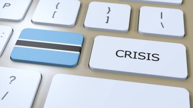 Ülkedeki Botswana Krizi. Metin 3B İllüstrasyonlu Ulusal Bayrak ve Düğme.