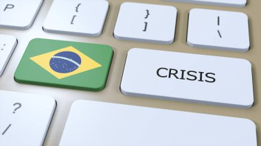 Ülkede Brezilya Krizi. Metin 3B İllüstrasyonlu Ulusal Bayrak ve Düğme.