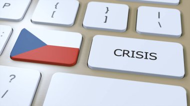 Ülkede Çek Cumhuriyeti Krizi var. Metin 3B İllüstrasyonlu Ulusal Bayrak ve Düğme.