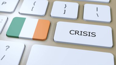 Ülkedeki İrlanda Krizi. Metin 3B İllüstrasyonlu Ulusal Bayrak ve Düğme.