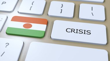 Ülkedeki Nijer Krizi. Metin 3B İllüstrasyonlu Ulusal Bayrak ve Düğme.