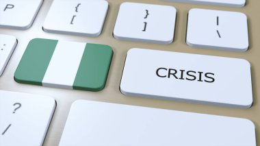 Ülkedeki Nijerya Krizi. Metin 3B İllüstrasyonlu Ulusal Bayrak ve Düğme.