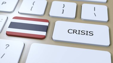 Ülke 'de Tayland Krizi. Metin 3B İllüstrasyonlu Ulusal Bayrak ve Düğme.