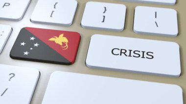 Papua Yeni Gine Krizi. Metinli Ulusal Bayrak ve Düğme.