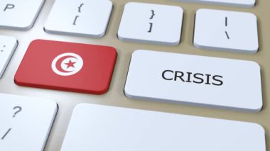 Ülkedeki Tunus Krizi. Metinli Ulusal Bayrak ve Düğme.