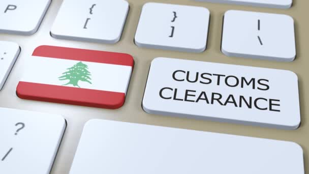 Bandeira Nacional Líbano Desembaraço Aduaneiro Texto Botão — Vídeo de Stock