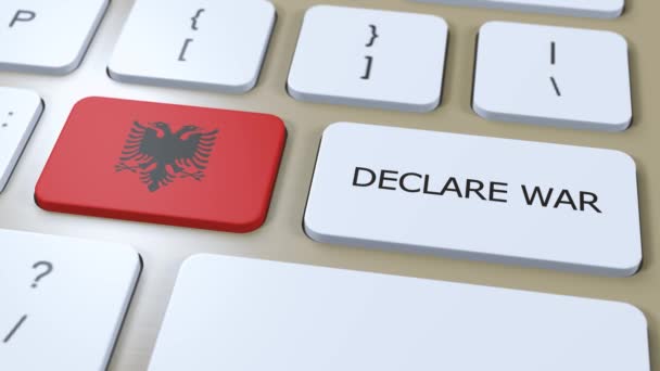 Albanien Nationalflagge Und Kriegserklärung Knopf — Stockvideo