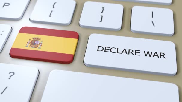 Bandera Nacional España Declarar Botón Guerra — Vídeos de Stock