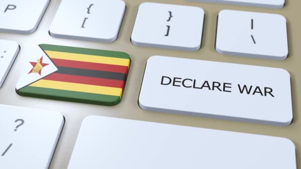 津巴布韦国旗和宣战按钮 — 图库视频影像