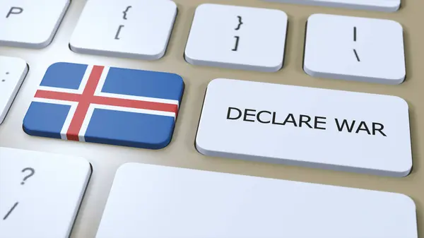 stock image Iceland National Flag and Declare War Button 3D Illustration.