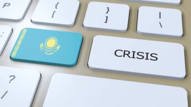 Ülkedeki Kazakistan Krizi. Metinli Ulusal Bayrak ve Düğme.