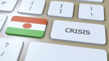 Ülkedeki Nijer Krizi. Metinli Ulusal Bayrak ve Düğme.