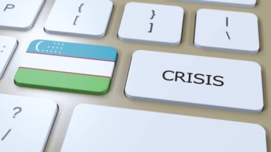 Özbekistan Krizi. Metinli Ulusal Bayrak ve Düğme.
