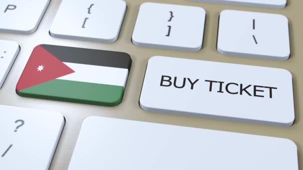 Jordanië Nationale Vlag Knoop Met Tekst Koop Ticket Reisconcept — Stockvideo