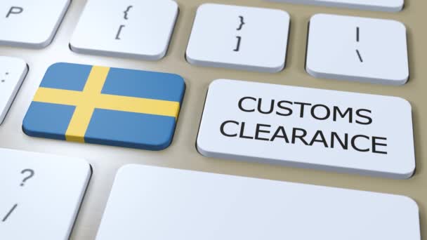 Bandeira Nacional Suécia Desembaraço Aduaneiro Texto Botão — Vídeo de Stock