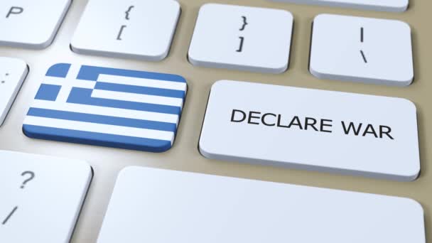 Řecká Národní Vlajka Vyhlásit Válečné Tlačítko — Stock video