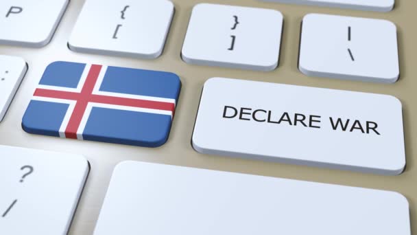 Islands Nationalflagge Und Kriegserklärung Knopf — Stockvideo