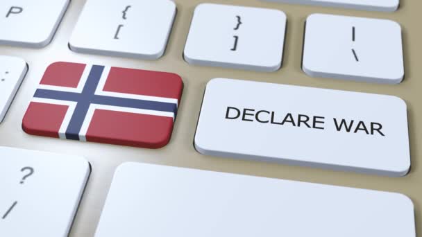 Государственный Флаг Норвегии Объявление Войны Кнопкой — стоковое видео