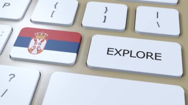 Sırbistan Ülke Ulusal Bayrağı ve Metinli Düğmesi Canlandırmayı Keşfediyor.
