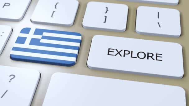 Griekenland Land Nationale Vlag Knop Met Tekst Ontdekken Animatie — Stockvideo