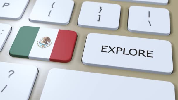 Mexico Country National Flag Och Knapp Med Text Utforska Animation — Stockvideo