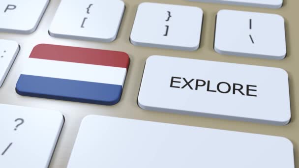 Países Bajos Bandera Nacional Botón Con Texto Explora Animación — Vídeos de Stock