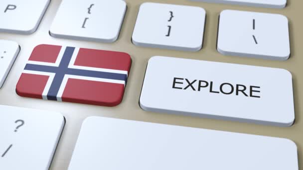 Государственный Флаг Норвегии Кнопка Текстовой Анимацией — стоковое видео