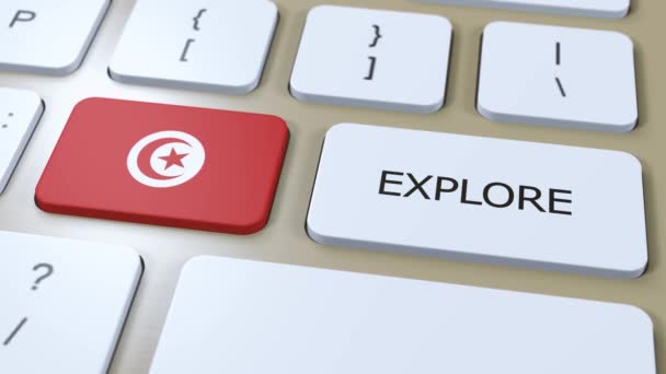 Tunisie Pays Drapeau National Bouton Avec Texte Explorer Animation — Video