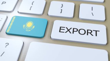 Kazakistan İhracat Animasyonu. Ülke Bayrağı ve Düğmesi.